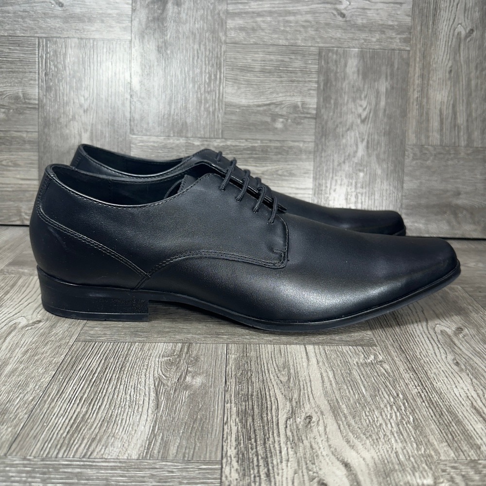 Calvin Klein Oxford Dress Shoes Mens 12 Black Leather Square Toe NEW CMBRODIE2